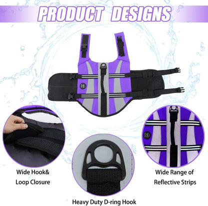 Dog Water Vest, Bright Color Dog Life Jacket for Swimming Boating