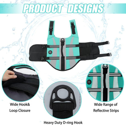 Dog Water Vest, Bright Color Dog Life Jacket for Swimming Boating