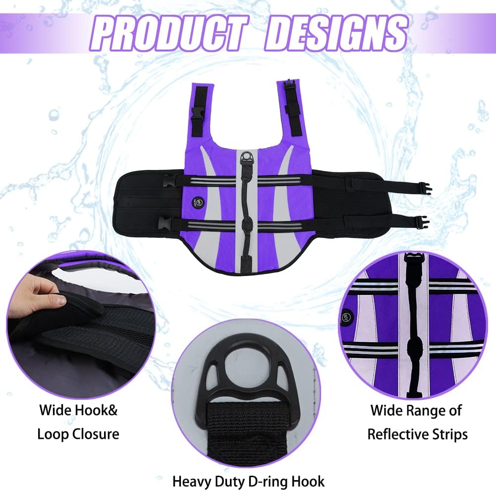 Dog Water Vest, Bright Color Dog Life Jacket for Swimming Boating
