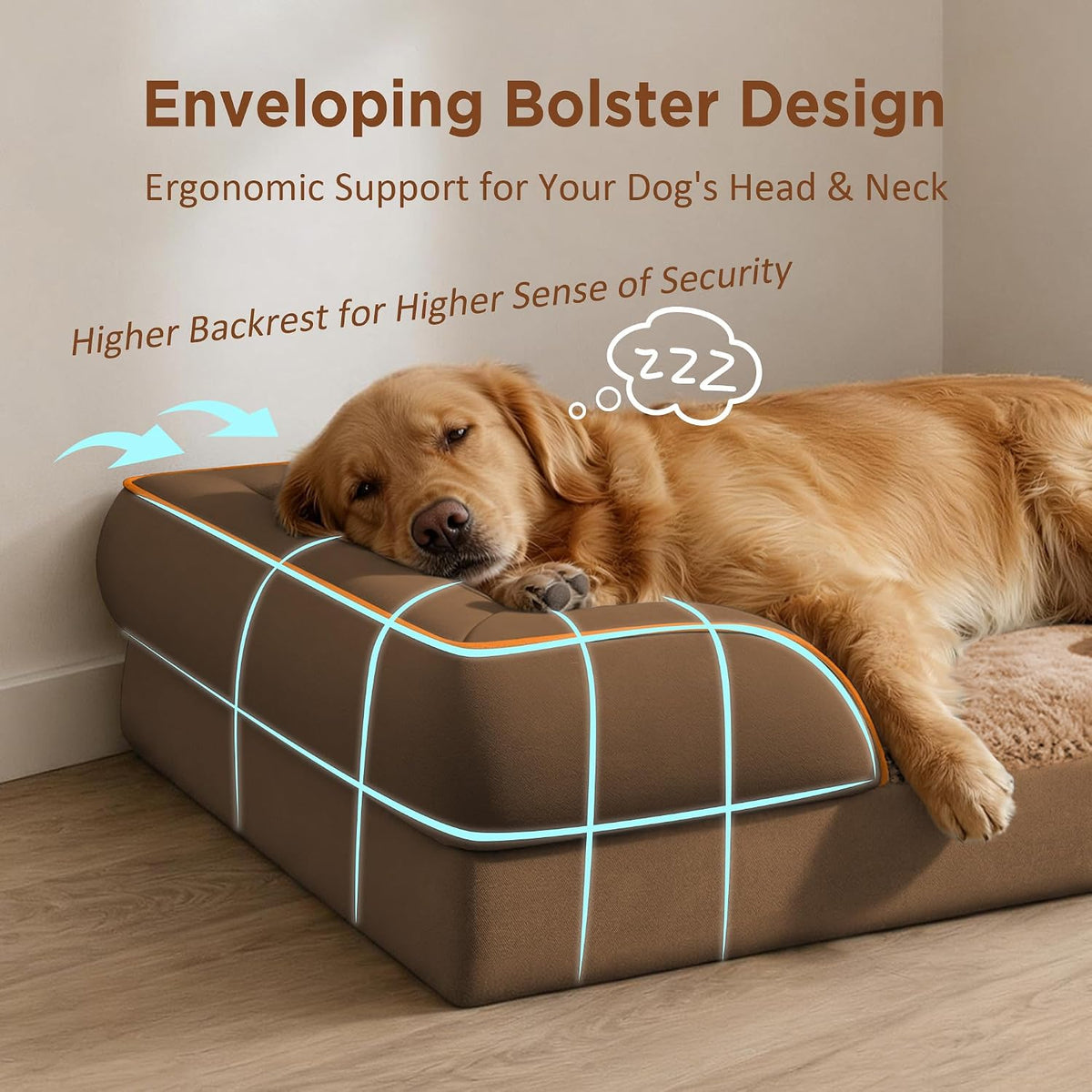 Waterproof Orthopedic Dog Bed for Extra Large Dogs | Supportive Egg Crate Foam XL Pet Bed with Removable Bolster, Dog Couch with Washable Cover & Non-Slip Bottom, 42x30 Inch - Colors B