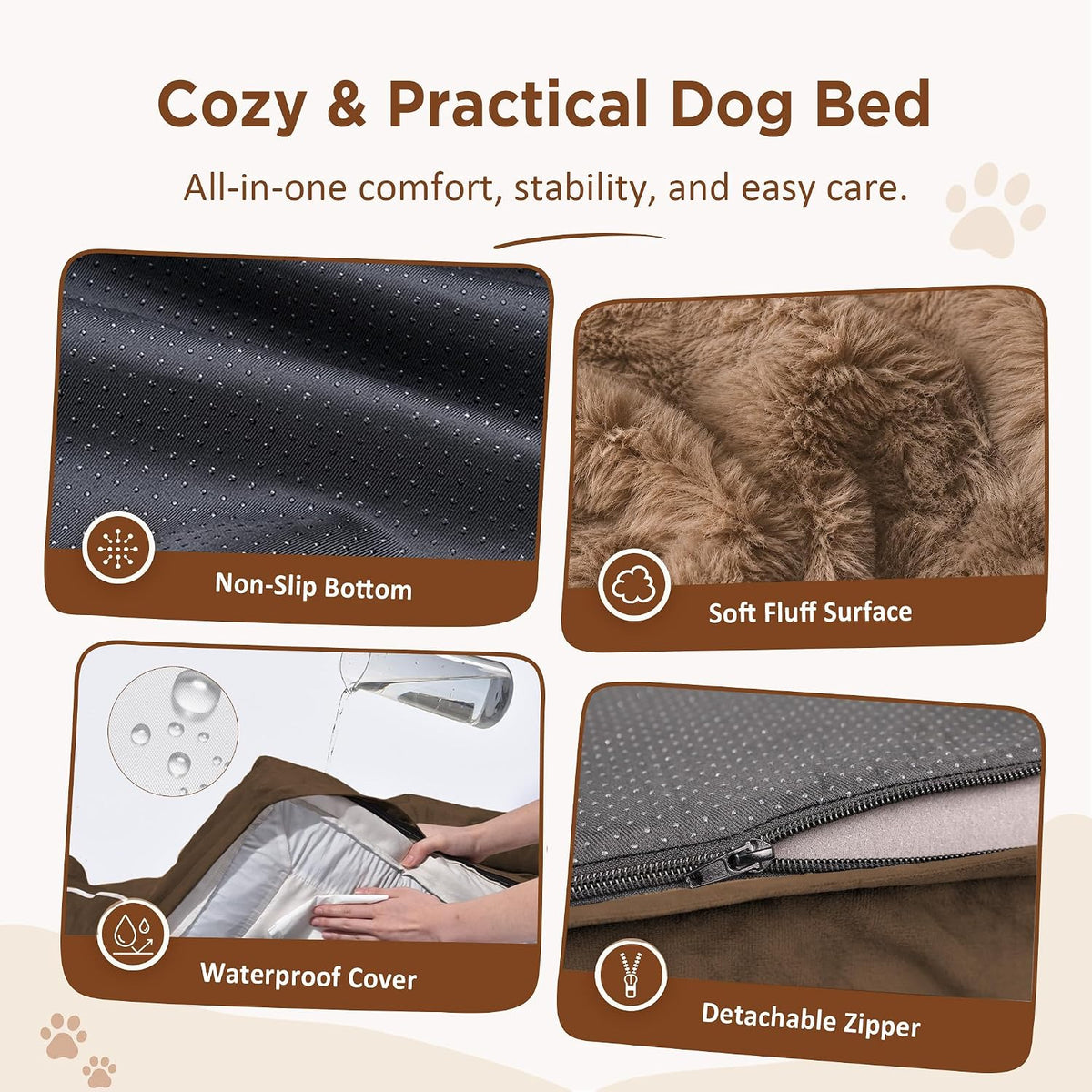 Waterproof Orthopedic Dog Bed for Extra Large Dogs | Supportive Egg Crate Foam XL Pet Bed with Removable Bolster, Dog Couch with Washable Cover & Non-Slip Bottom, 42x30 Inch - Colors B
