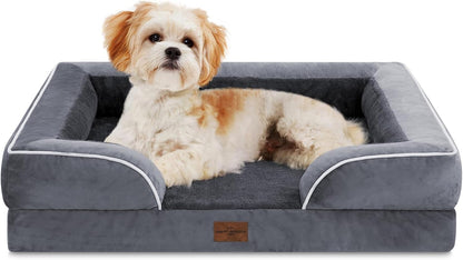Waterproof Orthopedic Dog Bed for Extra Large Dogs | Supportive Egg Crate Foam XL Pet Bed with Removable Bolster, Dog Couch with Washable Cover & Non-Slip Bottom, 42x30 Inch - Colors B