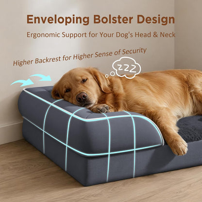 Waterproof Orthopedic Dog Bed for Extra Large Dogs | Supportive Egg Crate Foam XL Pet Bed with Removable Bolster, Dog Couch with Washable Cover & Non-Slip Bottom, 42x30 Inch - Colors B