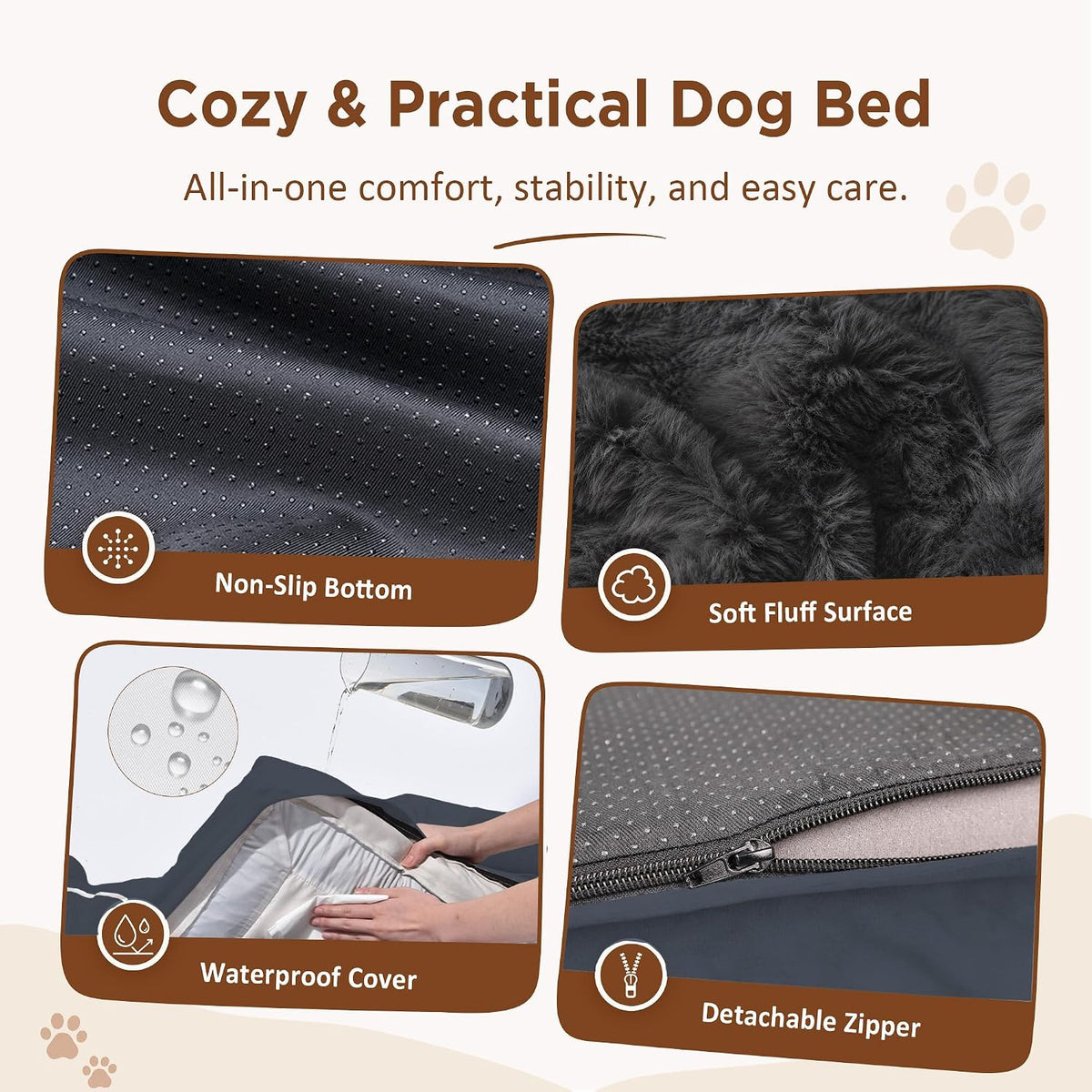Waterproof Orthopedic Dog Bed for Extra Large Dogs | Supportive Egg Crate Foam XL Pet Bed with Removable Bolster, Dog Couch with Washable Cover & Non-Slip Bottom, 42x30 Inch - Colors B