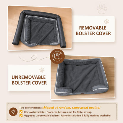Waterproof Orthopedic Dog Bed for Extra Large Dogs | Supportive Egg Crate Foam XL Pet Bed with Removable Bolster, Dog Couch with Washable Cover & Non-Slip Bottom, 42x30 Inch - Colors B