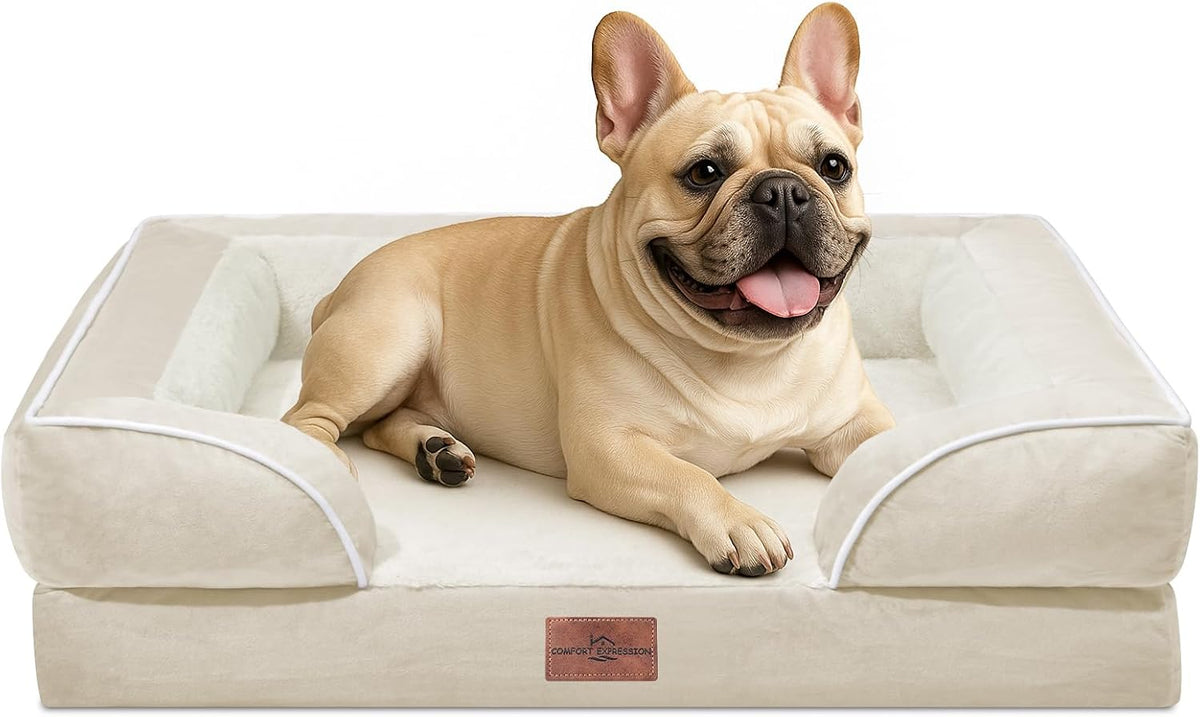 Waterproof Orthopedic Dog Bed for Extra Large Dogs | Supportive Egg Crate Foam XL Pet Bed with Removable Bolster, Dog Couch with Washable Cover & Non-Slip Bottom, 42x30 Inch - Colors B