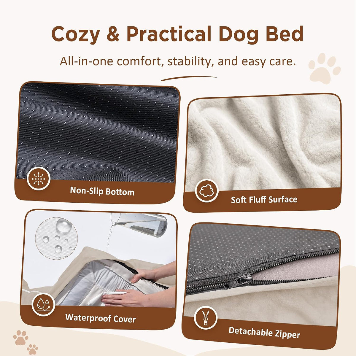 Waterproof Orthopedic Dog Bed for Extra Large Dogs | Supportive Egg Crate Foam XL Pet Bed with Removable Bolster, Dog Couch with Washable Cover & Non-Slip Bottom, 42x30 Inch - Colors B