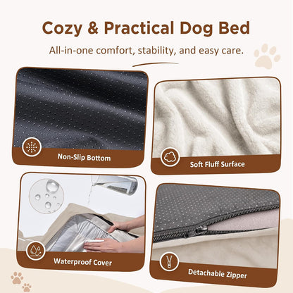 Waterproof Orthopedic Dog Bed for Extra Large Dogs | Supportive Egg Crate Foam XL Pet Bed with Removable Bolster, Dog Couch with Washable Cover & Non-Slip Bottom, 42x30 Inch - Colors B