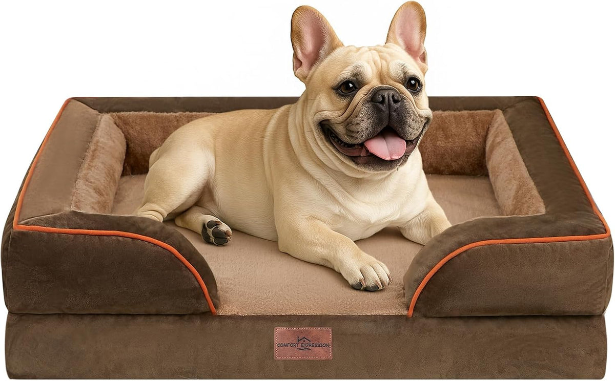 Waterproof Orthopedic Dog Bed for Extra Large Dogs | Supportive Egg Crate Foam XL Pet Bed with Removable Bolster, Dog Couch with Washable Cover & Non-Slip Bottom, 42x30 Inch - Colors B