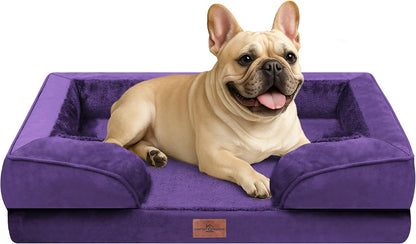 Waterproof Orthopedic Dog Bed for Extra Large Dogs | Supportive Egg Crate Foam XL Pet Bed with Removable Bolster, Dog Couch with Washable Cover & Non-Slip Bottom, 42x30 Inch - Colors B