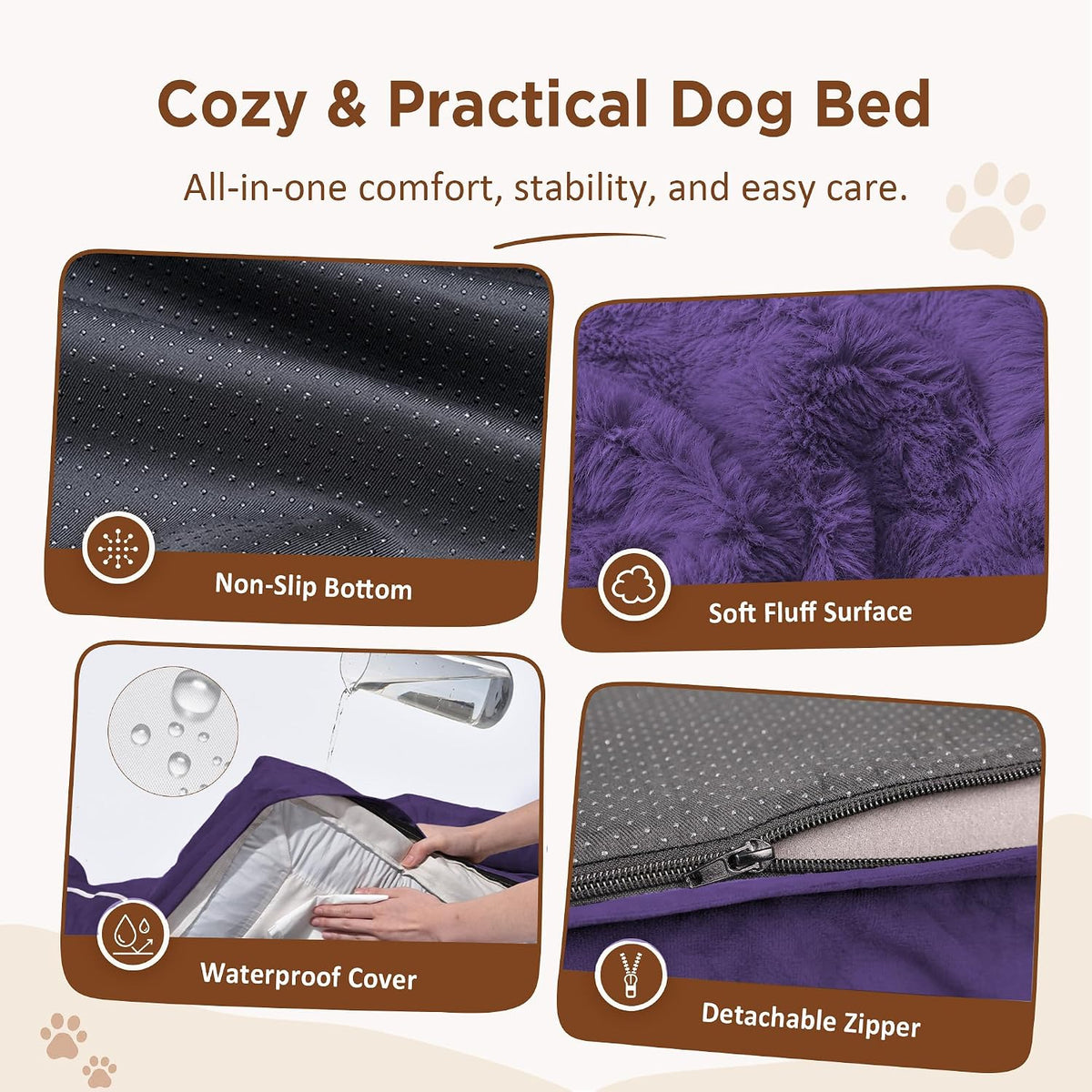 Waterproof Orthopedic Dog Bed for Extra Large Dogs | Supportive Egg Crate Foam XL Pet Bed with Removable Bolster, Dog Couch with Washable Cover & Non-Slip Bottom, 42x30 Inch - Colors B