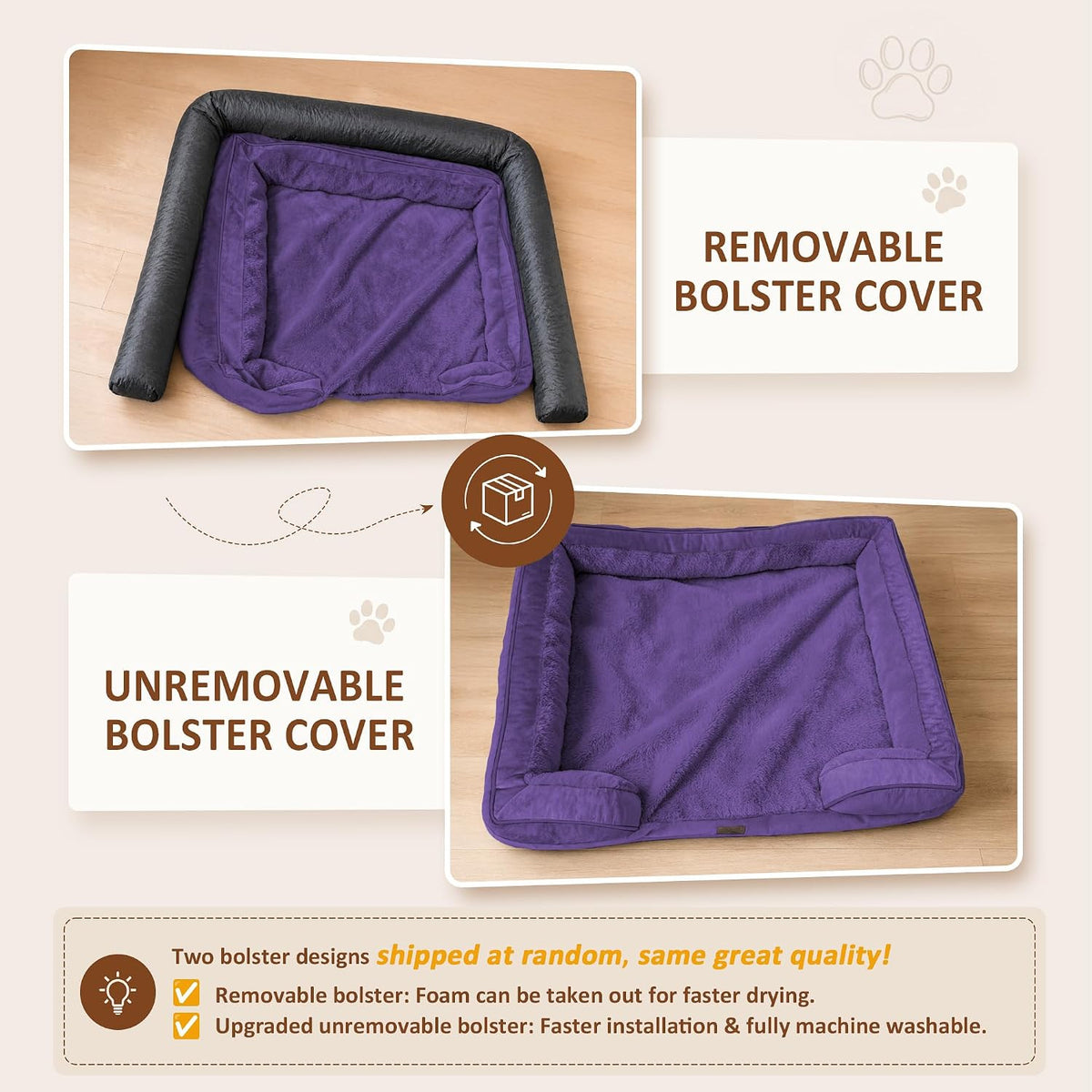 Waterproof Orthopedic Dog Bed for Extra Large Dogs | Supportive Egg Crate Foam XL Pet Bed with Removable Bolster, Dog Couch with Washable Cover & Non-Slip Bottom, 42x30 Inch - Colors B