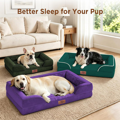 Waterproof Orthopedic Dog Bed for Extra Large Dogs | Supportive Egg Crate Foam XL Pet Bed with Removable Bolster, Dog Couch with Washable Cover & Non-Slip Bottom, 42x30 Inch - Colors B