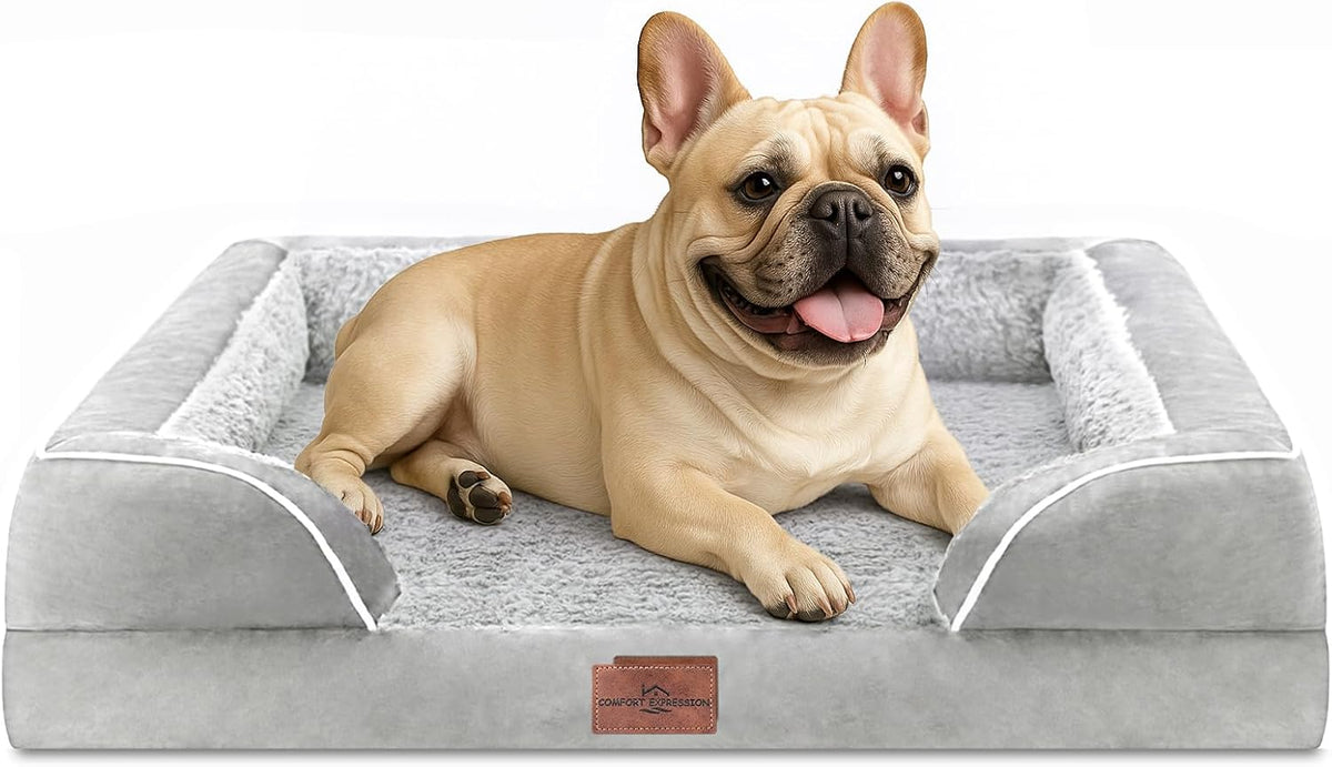 Waterproof Orthopedic Dog Bed for Extra Large Dogs | Supportive Egg Crate Foam XL Pet Bed with Removable Bolster, Dog Couch with Washable Cover & Non-Slip Bottom, 42x30 Inch - Colors B
