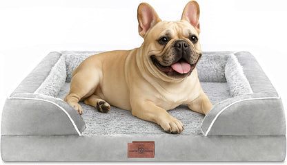 Waterproof Orthopedic Dog Bed for Extra Large Dogs | Supportive Egg Crate Foam XL Pet Bed with Removable Bolster, Dog Couch with Washable Cover & Non-Slip Bottom, 42x30 Inch - Colors B