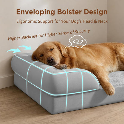 Waterproof Orthopedic Dog Bed for Extra Large Dogs | Supportive Egg Crate Foam XL Pet Bed with Removable Bolster, Dog Couch with Washable Cover & Non-Slip Bottom, 42x30 Inch - Colors B