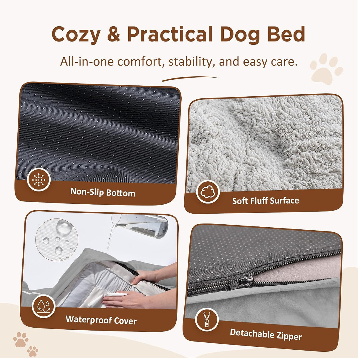Waterproof Orthopedic Dog Bed for Extra Large Dogs | Supportive Egg Crate Foam XL Pet Bed with Removable Bolster, Dog Couch with Washable Cover & Non-Slip Bottom, 42x30 Inch - Colors B
