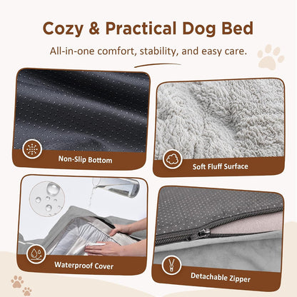 Waterproof Orthopedic Dog Bed for Extra Large Dogs | Supportive Egg Crate Foam XL Pet Bed with Removable Bolster, Dog Couch with Washable Cover & Non-Slip Bottom, 42x30 Inch - Colors B