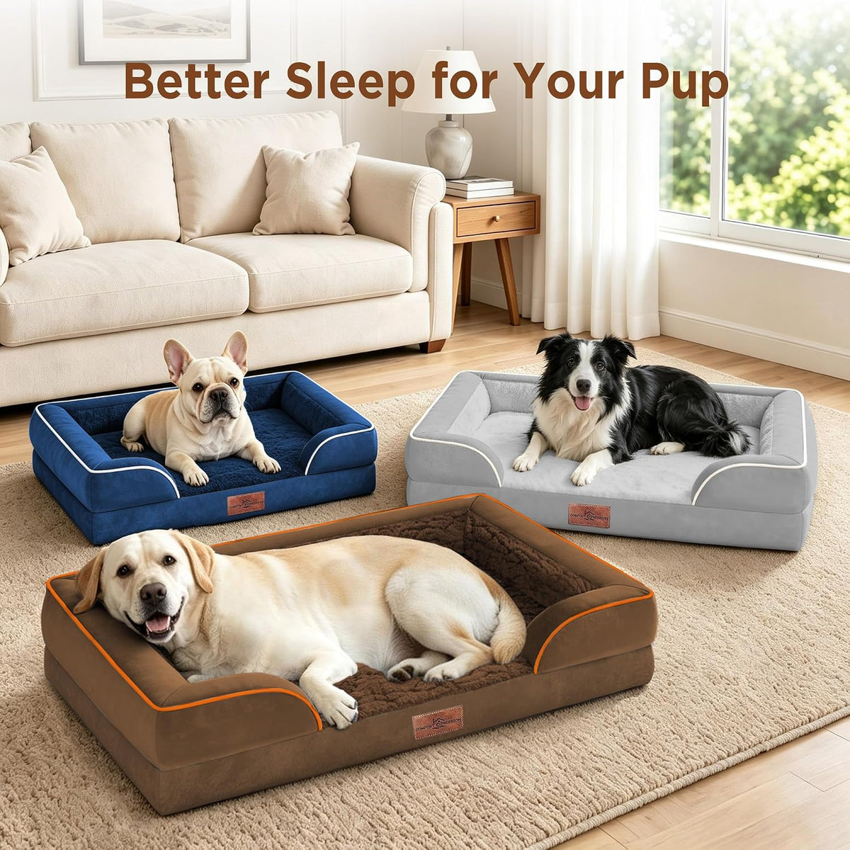 Waterproof Orthopedic Dog Bed for Extra Large Dogs | Supportive Egg Crate Foam XL Pet Bed with Removable Bolster, Dog Couch with Washable Cover & Non-Slip Bottom, 42x30 Inch - Colors B
