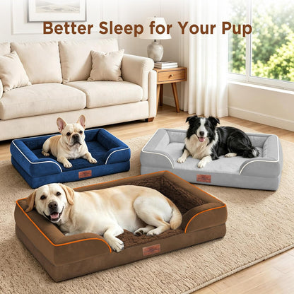 Waterproof Orthopedic Dog Bed for Extra Large Dogs | Supportive Egg Crate Foam XL Pet Bed with Removable Bolster, Dog Couch with Washable Cover & Non-Slip Bottom, 42x30 Inch - Colors B