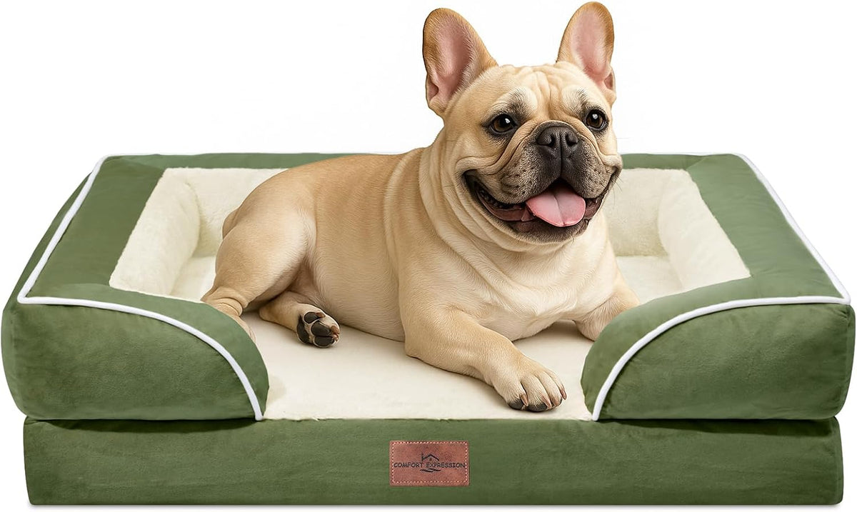 Waterproof Orthopedic Dog Bed for Extra Large Dogs | Supportive Egg Crate Foam XL Pet Bed with Removable Bolster, Dog Couch with Washable Cover & Non-Slip Bottom, 42x30 Inch - Colors B