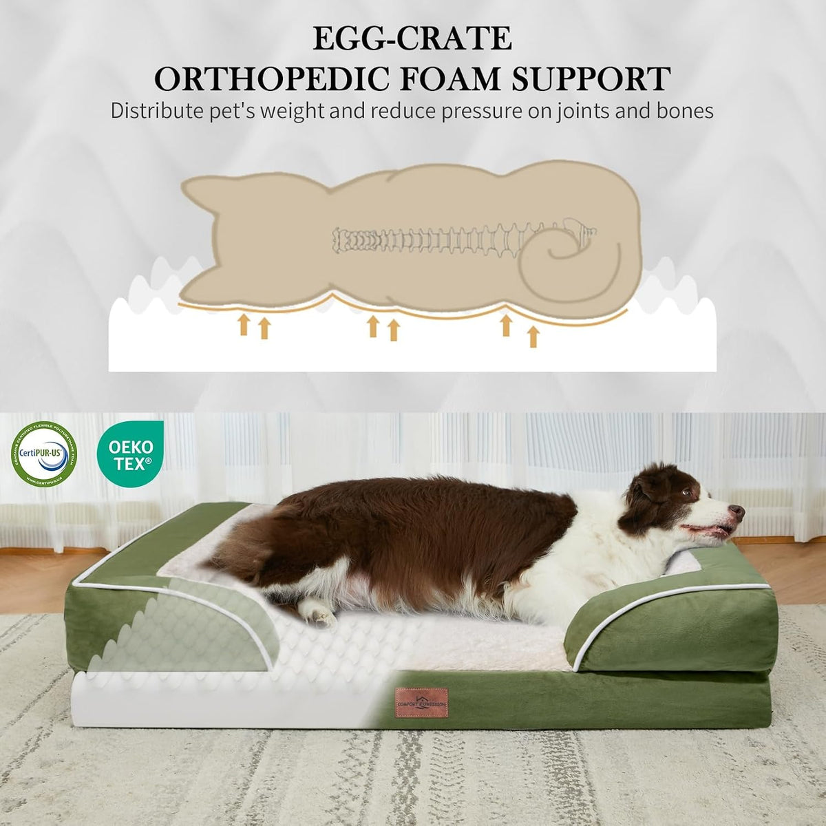 Waterproof Orthopedic Dog Bed for Extra Large Dogs | Supportive Egg Crate Foam XL Pet Bed with Removable Bolster, Dog Couch with Washable Cover & Non-Slip Bottom, 42x30 Inch - Colors B