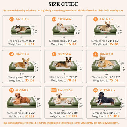 Waterproof Orthopedic Dog Bed for Extra Large Dogs | Supportive Egg Crate Foam XL Pet Bed with Removable Bolster, Dog Couch with Washable Cover & Non-Slip Bottom, 42x30 Inch - Colors B