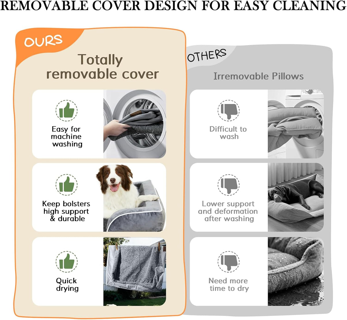 Waterproof Orthopedic Dog Bed for Extra Large Dogs | Supportive Egg Crate Foam XL Pet Bed with Removable Bolster, Dog Couch with Washable Cover & Non-Slip Bottom, 42x30 Inch - Colors B