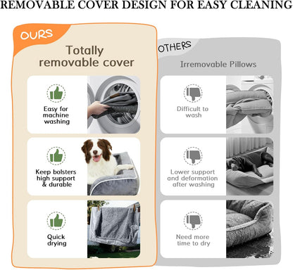 Waterproof Orthopedic Dog Bed for Extra Large Dogs | Supportive Egg Crate Foam XL Pet Bed with Removable Bolster, Dog Couch with Washable Cover & Non-Slip Bottom, 42x30 Inch - Colors B