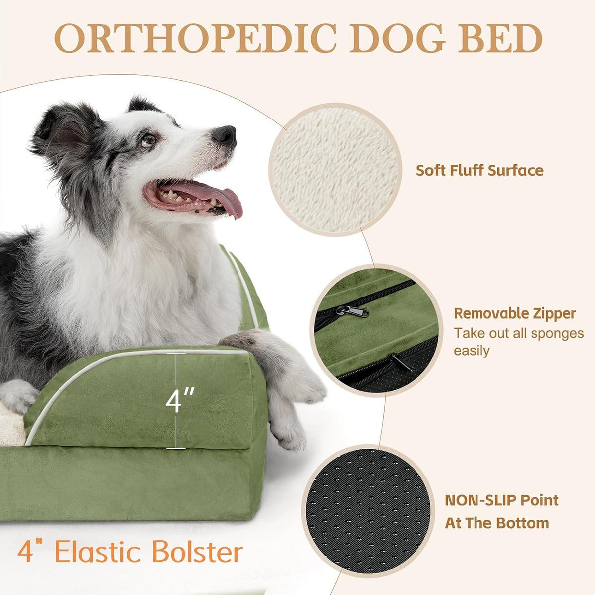 Waterproof Orthopedic Dog Bed for Extra Large Dogs | Supportive Egg Crate Foam XL Pet Bed with Removable Bolster, Dog Couch with Washable Cover & Non-Slip Bottom, 42x30 Inch - Colors B