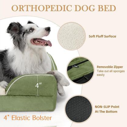Waterproof Orthopedic Dog Bed for Extra Large Dogs | Supportive Egg Crate Foam XL Pet Bed with Removable Bolster, Dog Couch with Washable Cover & Non-Slip Bottom, 42x30 Inch - Colors B