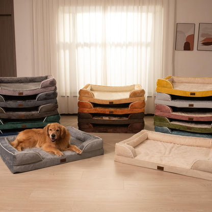 Waterproof Orthopedic Dog Bed for Extra Large Dogs | Supportive Egg Crate Foam XL Pet Bed with Removable Bolster, Dog Couch with Washable Cover & Non-Slip Bottom, 42x30 Inch - Colors B