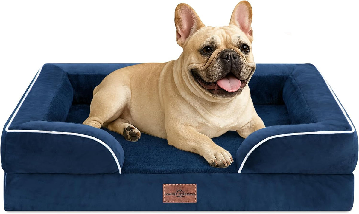 Waterproof Orthopedic Dog Bed for Extra Large Dogs | Supportive Egg Crate Foam XL Pet Bed with Removable Bolster, Dog Couch with Washable Cover & Non-Slip Bottom, 42x30 Inch - Colors B