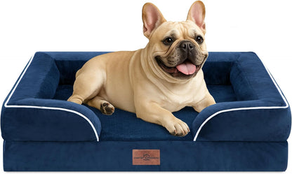 Waterproof Orthopedic Dog Bed for Extra Large Dogs | Supportive Egg Crate Foam XL Pet Bed with Removable Bolster, Dog Couch with Washable Cover & Non-Slip Bottom, 42x30 Inch - Colors B
