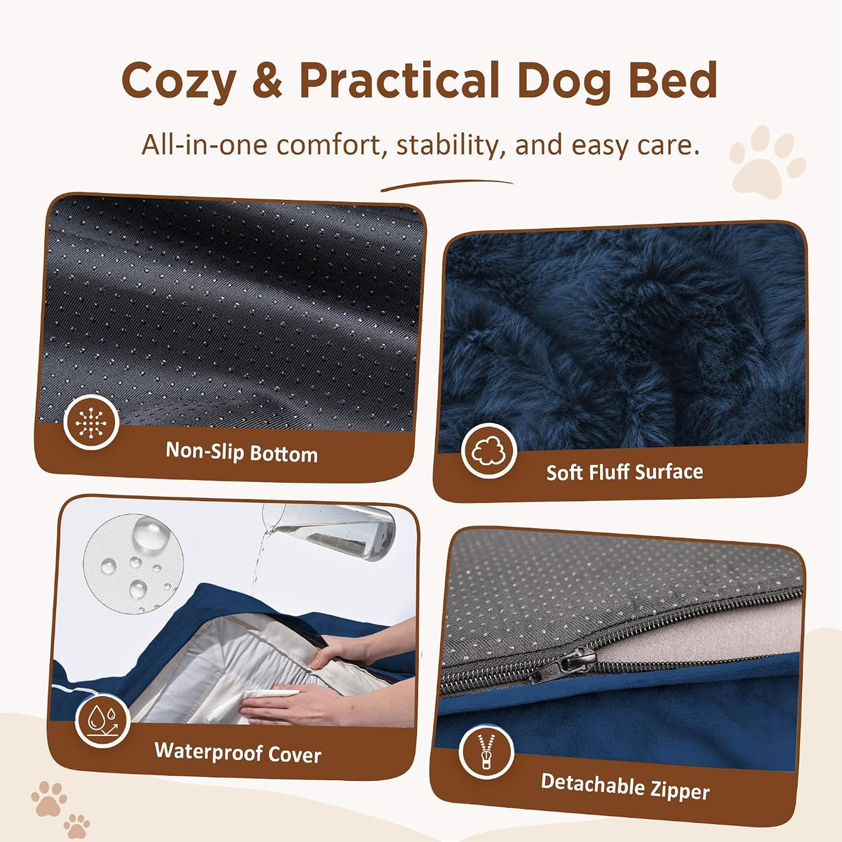 Waterproof Orthopedic Dog Bed for Extra Large Dogs | Supportive Egg Crate Foam XL Pet Bed with Removable Bolster, Dog Couch with Washable Cover & Non-Slip Bottom, 42x30 Inch - Colors B