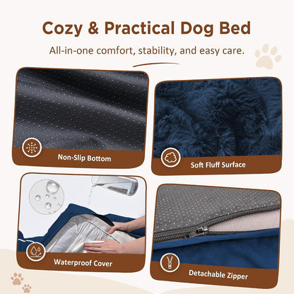 Waterproof Orthopedic Dog Bed for Extra Large Dogs | Supportive Egg Crate Foam XL Pet Bed with Removable Bolster, Dog Couch with Washable Cover & Non-Slip Bottom, 42x30 Inch - Colors B