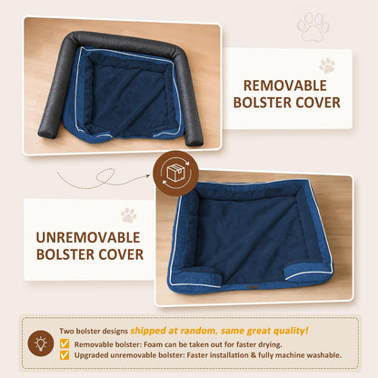 Waterproof Orthopedic Dog Bed for Extra Large Dogs | Supportive Egg Crate Foam XL Pet Bed with Removable Bolster, Dog Couch with Washable Cover & Non-Slip Bottom, 42x30 Inch - Colors B