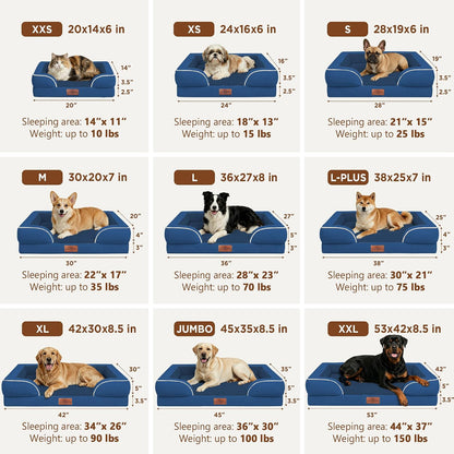 Waterproof Orthopedic Dog Bed for Extra Large Dogs | Supportive Egg Crate Foam XL Pet Bed with Removable Bolster, Dog Couch with Washable Cover & Non-Slip Bottom, 42x30 Inch - Colors B