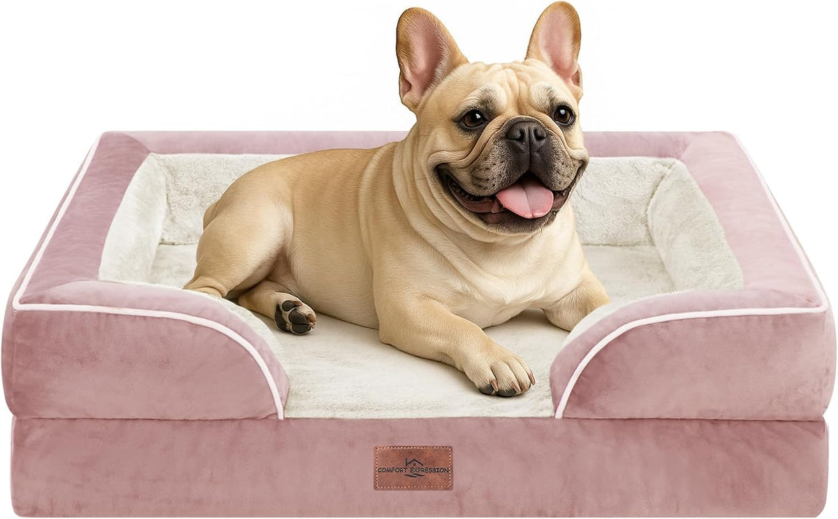 Waterproof Orthopedic Dog Bed for Extra Large Dogs | Supportive Egg Crate Foam XL Pet Bed with Removable Bolster, Dog Couch with Washable Cover & Non-Slip Bottom, 42x30 Inch - Colors B