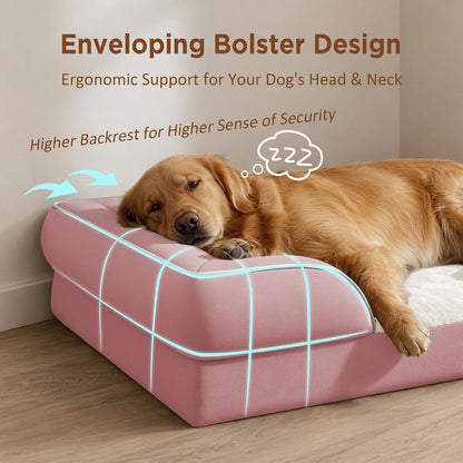 Waterproof Orthopedic Dog Bed for Extra Large Dogs | Supportive Egg Crate Foam XL Pet Bed with Removable Bolster, Dog Couch with Washable Cover & Non-Slip Bottom, 42x30 Inch - Colors B