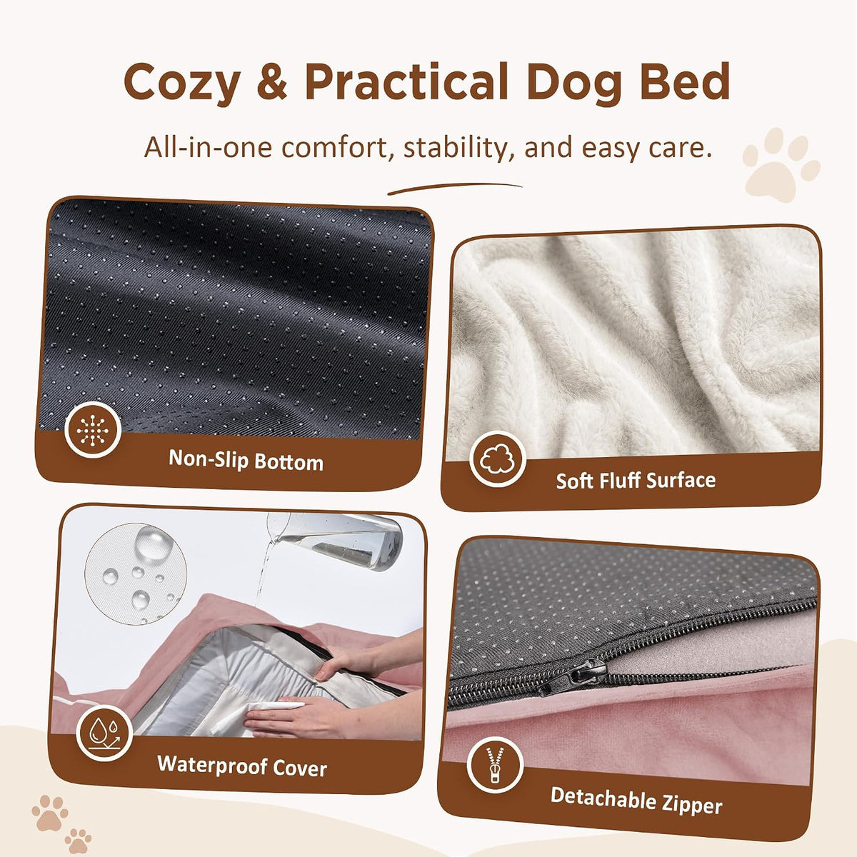 Waterproof Orthopedic Dog Bed for Extra Large Dogs | Supportive Egg Crate Foam XL Pet Bed with Removable Bolster, Dog Couch with Washable Cover & Non-Slip Bottom, 42x30 Inch - Colors B