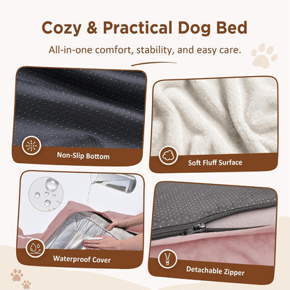 Waterproof Orthopedic Dog Bed for Extra Large Dogs | Supportive Egg Crate Foam XL Pet Bed with Removable Bolster, Dog Couch with Washable Cover & Non-Slip Bottom, 42x30 Inch - Colors B