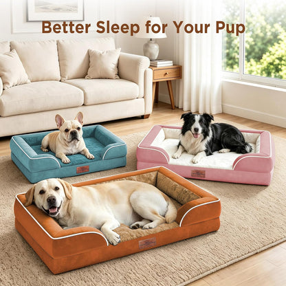 Waterproof Orthopedic Dog Bed for Extra Large Dogs | Supportive Egg Crate Foam XL Pet Bed with Removable Bolster, Dog Couch with Washable Cover & Non-Slip Bottom, 42x30 Inch - Colors B