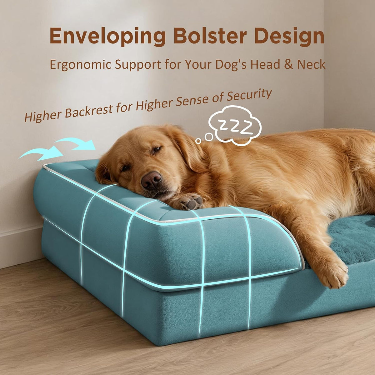 Waterproof Orthopedic Dog Bed for Extra Large Dogs | Supportive Egg Crate Foam XL Pet Bed with Removable Bolster, Dog Couch with Washable Cover & Non-Slip Bottom, 42x30 Inch - Colors B