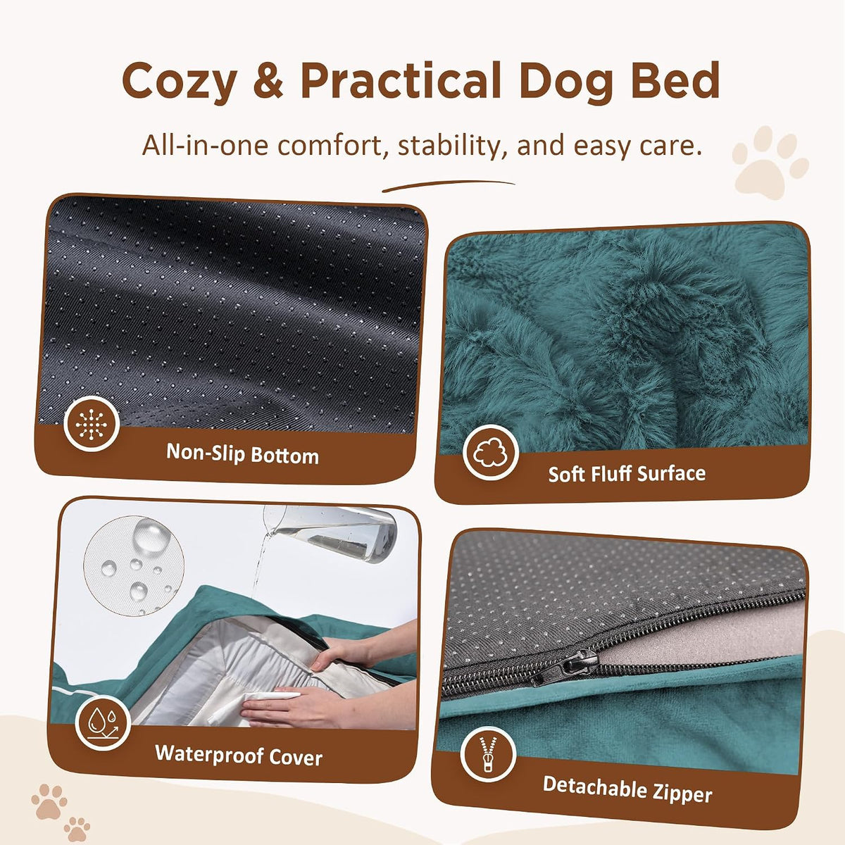 Waterproof Orthopedic Dog Bed for Extra Large Dogs | Supportive Egg Crate Foam XL Pet Bed with Removable Bolster, Dog Couch with Washable Cover & Non-Slip Bottom, 42x30 Inch - Colors B