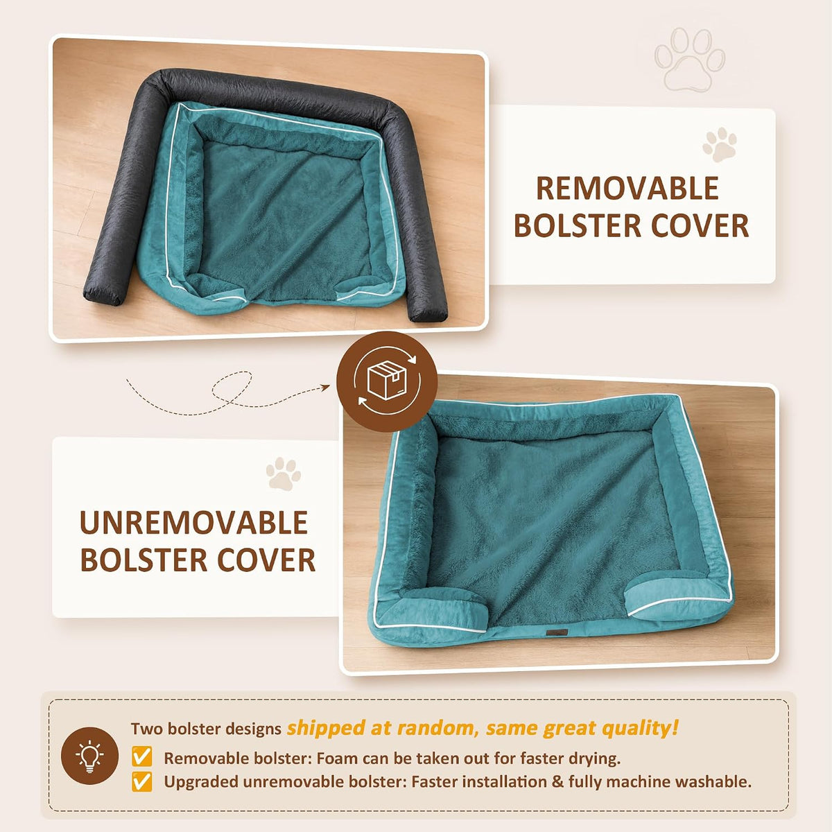 Waterproof Orthopedic Dog Bed for Extra Large Dogs | Supportive Egg Crate Foam XL Pet Bed with Removable Bolster, Dog Couch with Washable Cover & Non-Slip Bottom, 42x30 Inch - Colors B