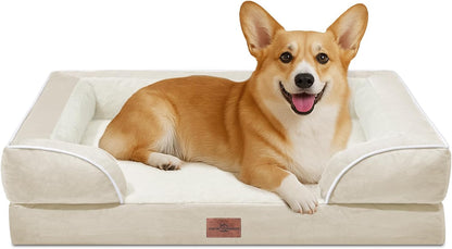 Waterproof Orthopedic Dog Bed for Extra Large Dogs | Supportive Egg Crate Foam XL Pet Bed with Removable Bolster, Dog Couch with Washable Cover & Non-Slip Bottom, 42x30 Inch - Colors B