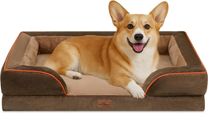 Waterproof Orthopedic Dog Bed for Extra Large Dogs | Supportive Egg Crate Foam XL Pet Bed with Removable Bolster, Dog Couch with Washable Cover & Non-Slip Bottom, 42x30 Inch - Colors B
