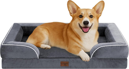 Waterproof Orthopedic Dog Bed for Extra Large Dogs | Supportive Egg Crate Foam XL Pet Bed with Removable Bolster, Dog Couch with Washable Cover & Non-Slip Bottom, 42x30 Inch - Colors B
