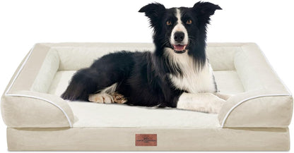 Waterproof Orthopedic Dog Bed for Extra Large Dogs | Supportive Egg Crate Foam XL Pet Bed with Removable Bolster, Dog Couch with Washable Cover & Non-Slip Bottom, 42x30 Inch - Colors B